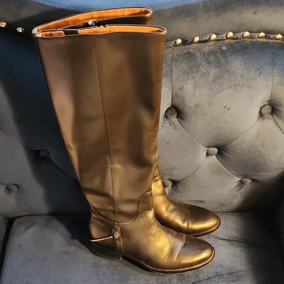 Franco Sarto 7 8 Black Leather Knee High Riding Boots Run Big Western Equestrian - Picture 1 of 16